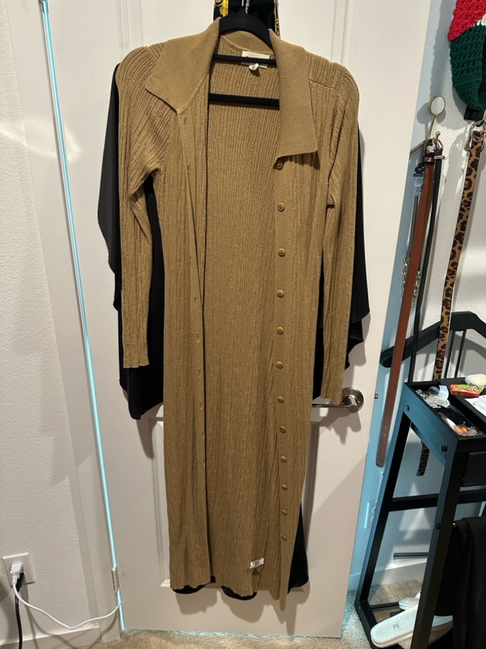Open Edit Ribbed Long Button-Front Dress in Camel - Picture 2 of 4